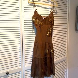 Khaki color dress. Knee length.